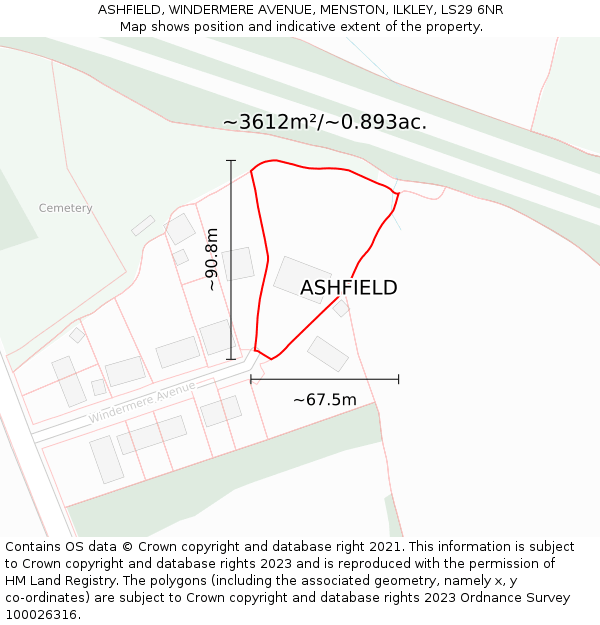 ASHFIELD, WINDERMERE AVENUE, MENSTON, ILKLEY, LS29 6NR: Plot and title map