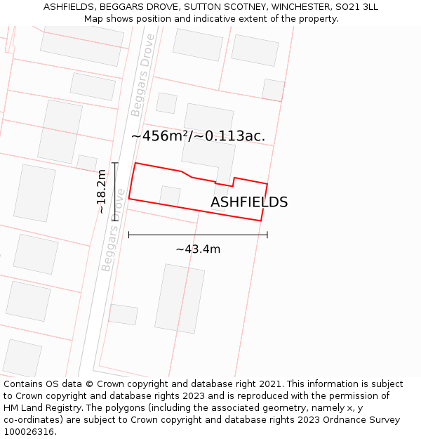 ASHFIELDS, BEGGARS DROVE, SUTTON SCOTNEY, WINCHESTER, SO21 3LL: Plot and title map