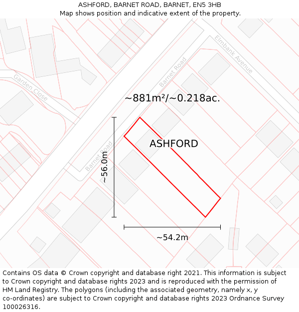 ASHFORD, BARNET ROAD, BARNET, EN5 3HB: Plot and title map