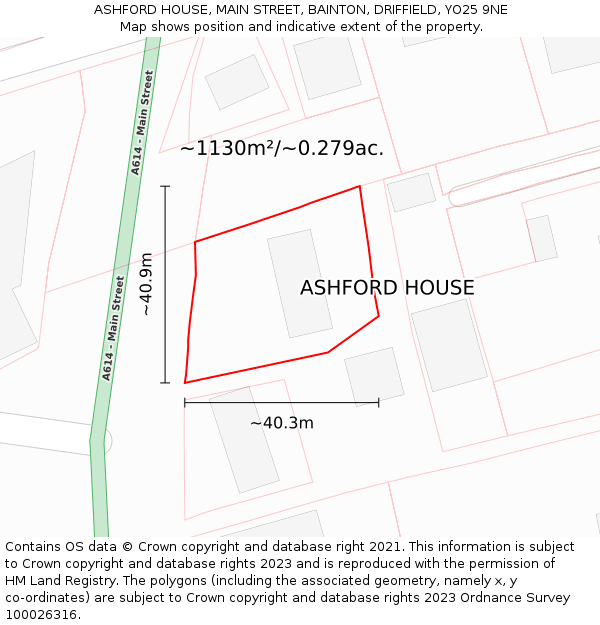 ASHFORD HOUSE, MAIN STREET, BAINTON, DRIFFIELD, YO25 9NE: Plot and title map