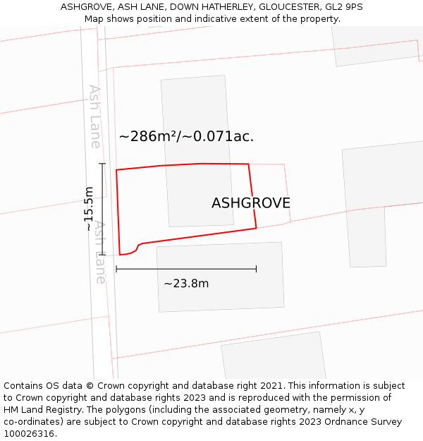 ASHGROVE, ASH LANE, DOWN HATHERLEY, GLOUCESTER, GL2 9PS: Plot and title map