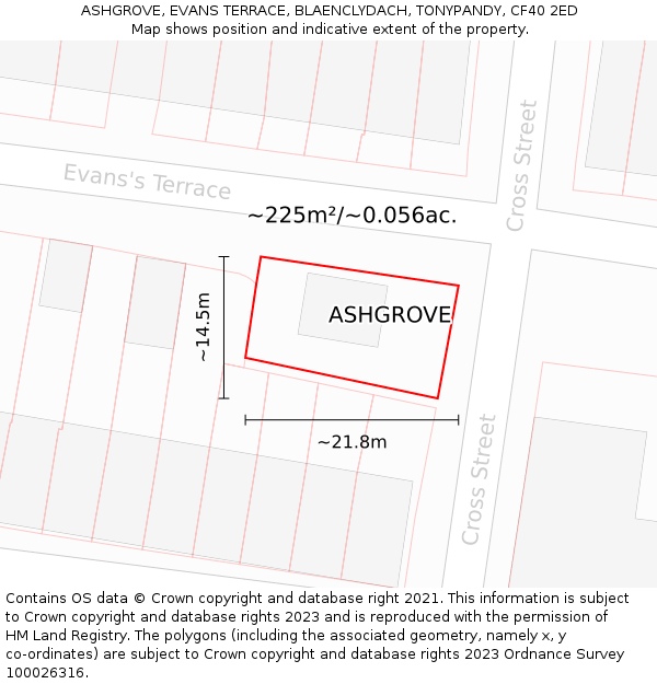 ASHGROVE, EVANS TERRACE, BLAENCLYDACH, TONYPANDY, CF40 2ED: Plot and title map