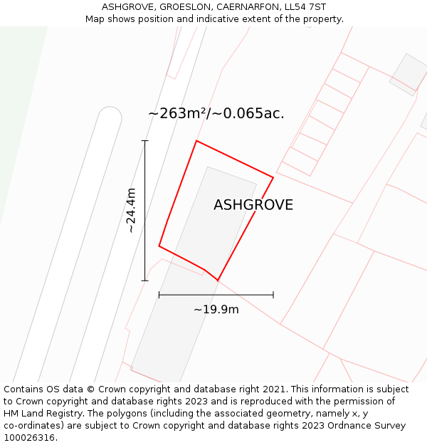 ASHGROVE, GROESLON, CAERNARFON, LL54 7ST: Plot and title map