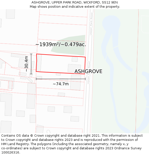 ASHGROVE, UPPER PARK ROAD, WICKFORD, SS12 9EN: Plot and title map