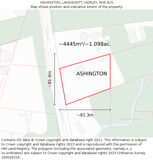 ASHINGTON, LANGSHOTT, HORLEY, RH6 9LN: Plot and title map