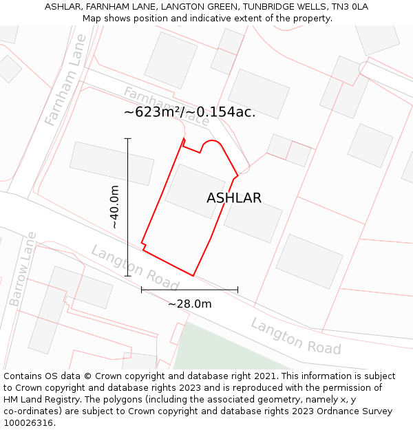 ASHLAR, FARNHAM LANE, LANGTON GREEN, TUNBRIDGE WELLS, TN3 0LA: Plot and title map
