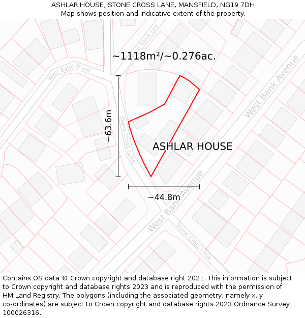 ASHLAR HOUSE, STONE CROSS LANE, MANSFIELD, NG19 7DH: Plot and title map