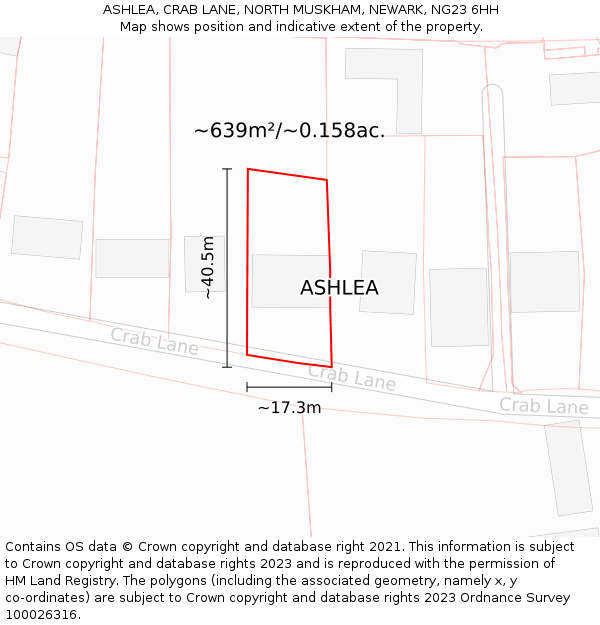 ASHLEA, CRAB LANE, NORTH MUSKHAM, NEWARK, NG23 6HH: Plot and title map