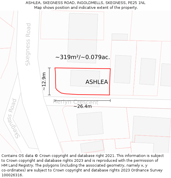 ASHLEA, SKEGNESS ROAD, INGOLDMELLS, SKEGNESS, PE25 1NL: Plot and title map