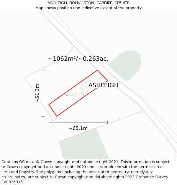 ASHLEIGH, BONVILSTON, CARDIFF, CF5 6TR: Plot and title map