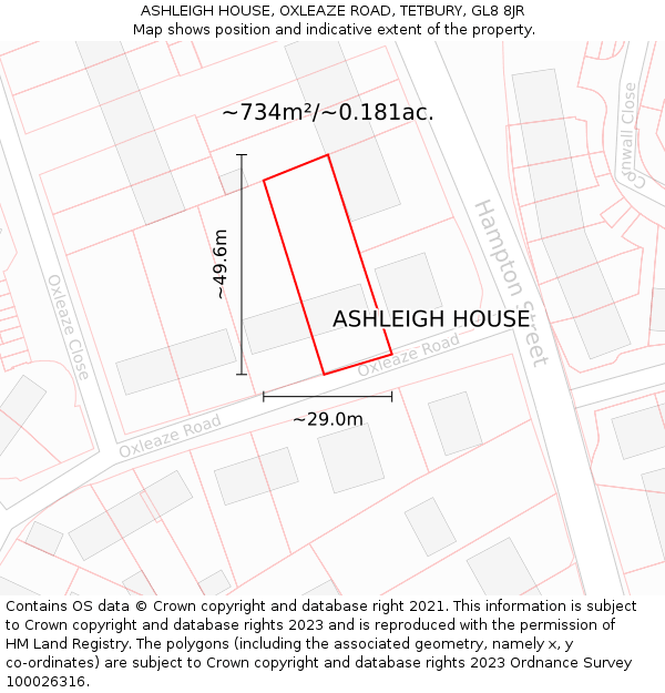 ASHLEIGH HOUSE, OXLEAZE ROAD, TETBURY, GL8 8JR: Plot and title map