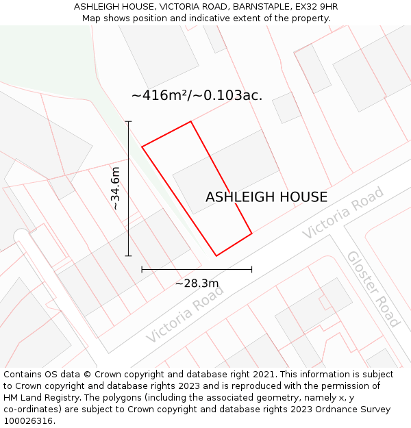 ASHLEIGH HOUSE, VICTORIA ROAD, BARNSTAPLE, EX32 9HR: Plot and title map