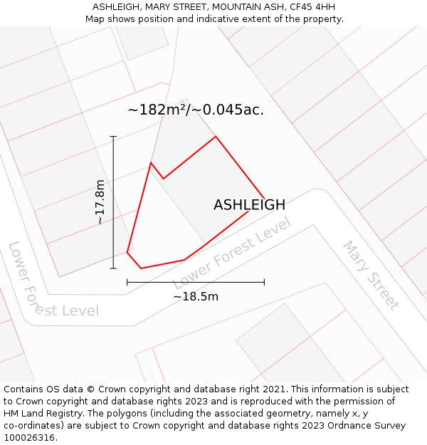 ASHLEIGH, MARY STREET, MOUNTAIN ASH, CF45 4HH: Plot and title map