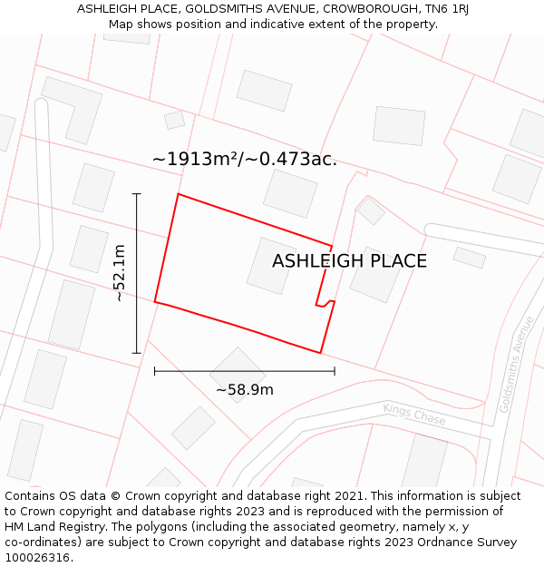 ASHLEIGH PLACE, GOLDSMITHS AVENUE, CROWBOROUGH, TN6 1RJ: Plot and title map