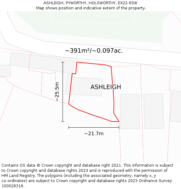 ASHLEIGH, PYWORTHY, HOLSWORTHY, EX22 6SW: Plot and title map