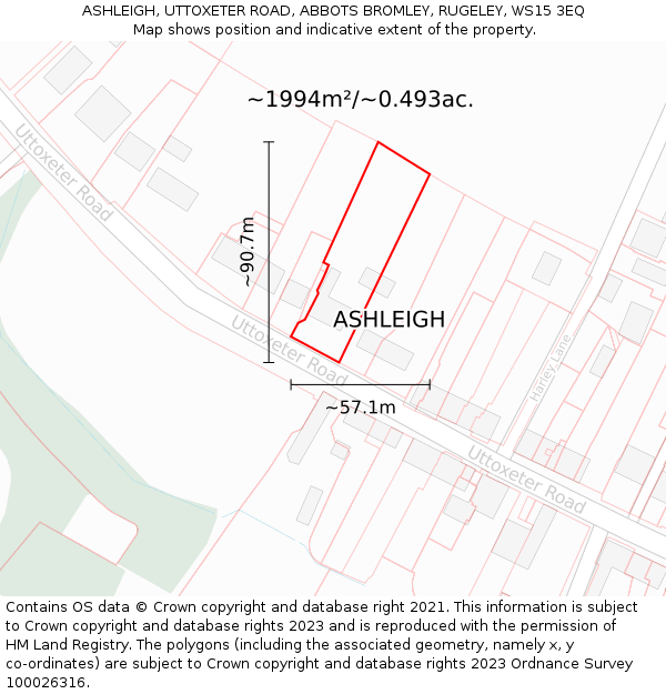 ASHLEIGH, UTTOXETER ROAD, ABBOTS BROMLEY, RUGELEY, WS15 3EQ: Plot and title map