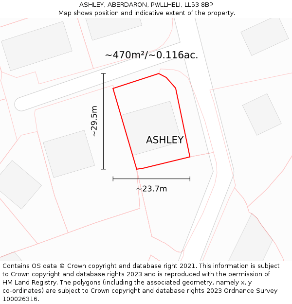 ASHLEY, ABERDARON, PWLLHELI, LL53 8BP: Plot and title map