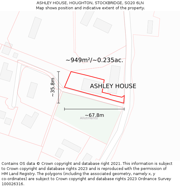 ASHLEY HOUSE, HOUGHTON, STOCKBRIDGE, SO20 6LN: Plot and title map