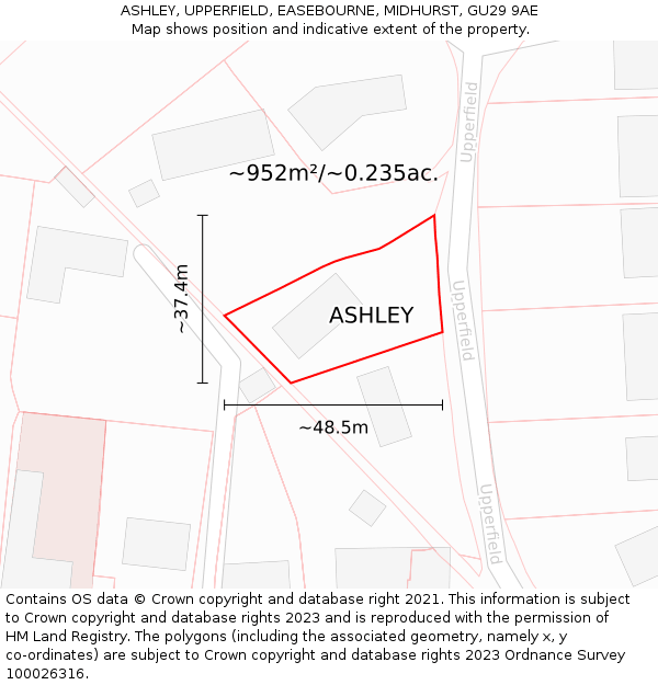 ASHLEY, UPPERFIELD, EASEBOURNE, MIDHURST, GU29 9AE: Plot and title map