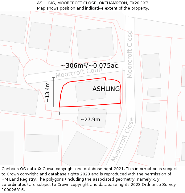 ASHLING, MOORCROFT CLOSE, OKEHAMPTON, EX20 1XB: Plot and title map