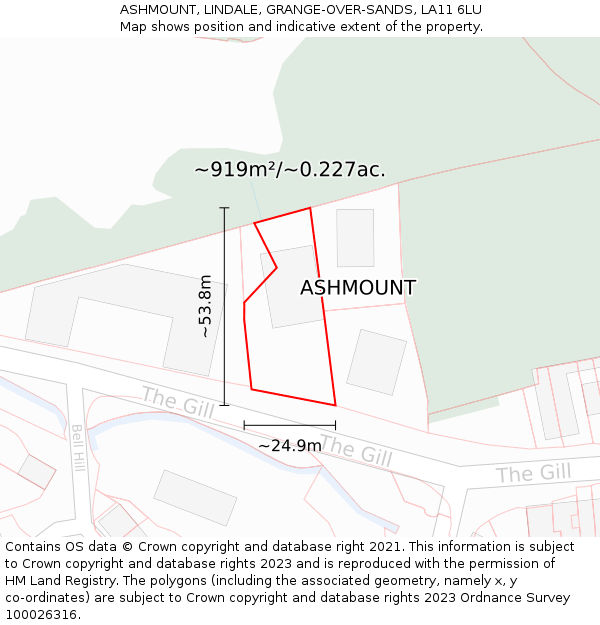 ASHMOUNT, LINDALE, GRANGE-OVER-SANDS, LA11 6LU: Plot and title map