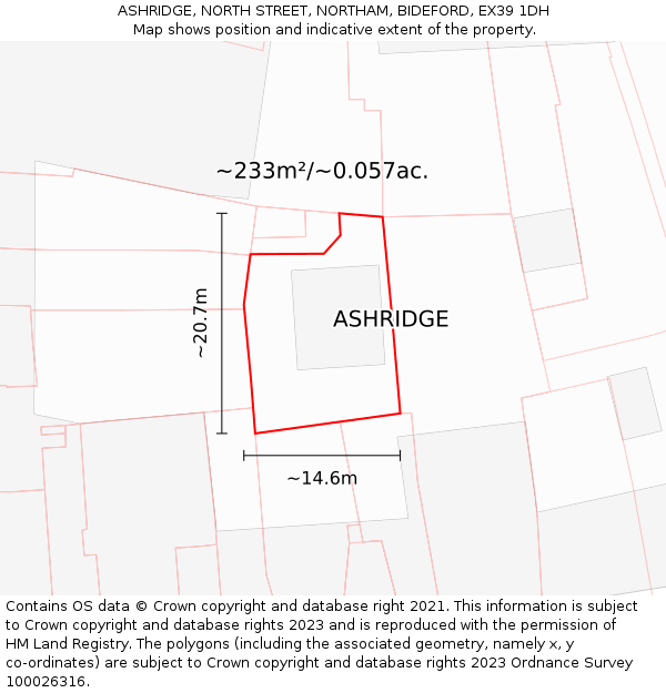 ASHRIDGE, NORTH STREET, NORTHAM, BIDEFORD, EX39 1DH: Plot and title map