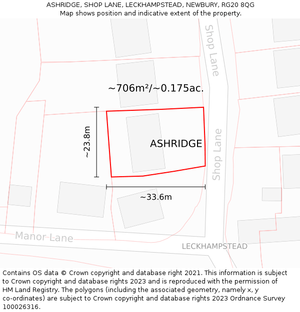 ASHRIDGE, SHOP LANE, LECKHAMPSTEAD, NEWBURY, RG20 8QG: Plot and title map