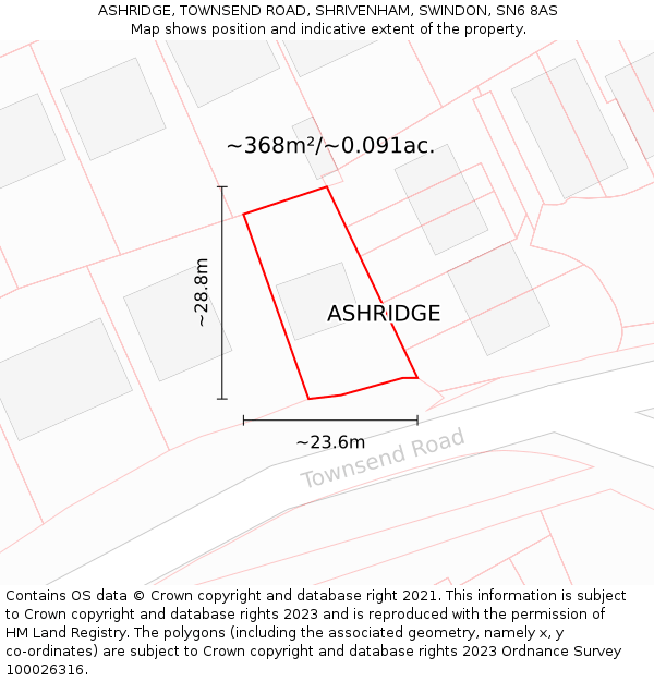 ASHRIDGE, TOWNSEND ROAD, SHRIVENHAM, SWINDON, SN6 8AS: Plot and title map