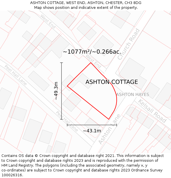 ASHTON COTTAGE, WEST END, ASHTON, CHESTER, CH3 8DG: Plot and title map