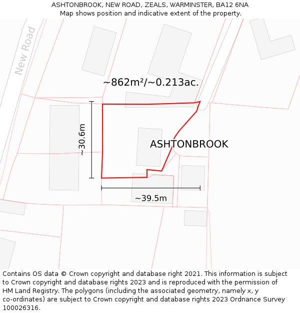 ASHTONBROOK, NEW ROAD, ZEALS, WARMINSTER, BA12 6NA: Plot and title map