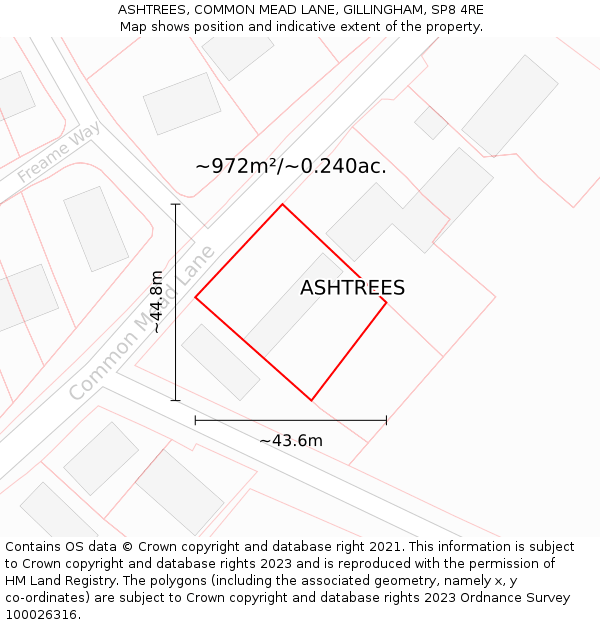 ASHTREES, COMMON MEAD LANE, GILLINGHAM, SP8 4RE: Plot and title map