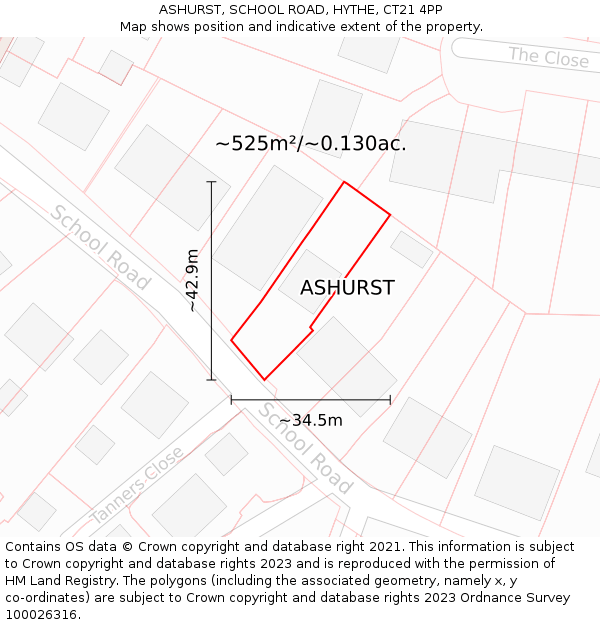 ASHURST, SCHOOL ROAD, HYTHE, CT21 4PP: Plot and title map