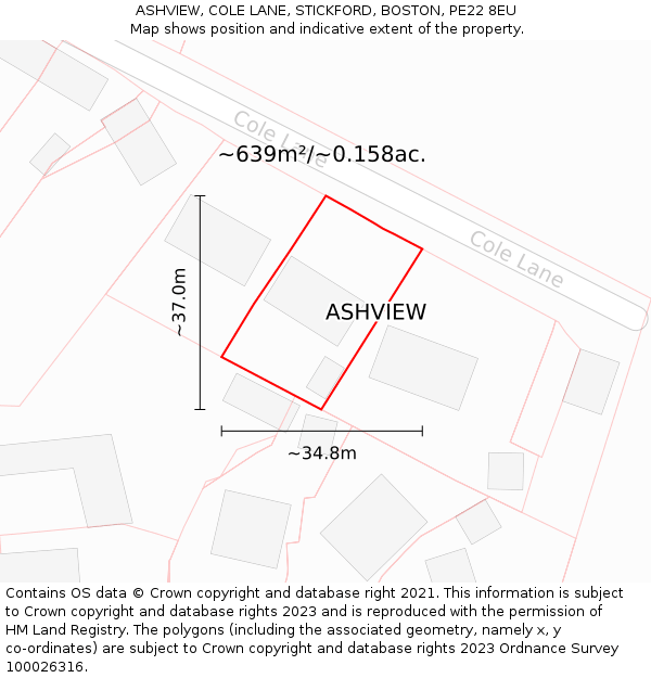ASHVIEW, COLE LANE, STICKFORD, BOSTON, PE22 8EU: Plot and title map
