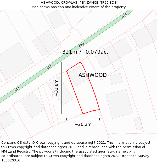 ASHWOOD, CROWLAS, PENZANCE, TR20 8DS: Plot and title map