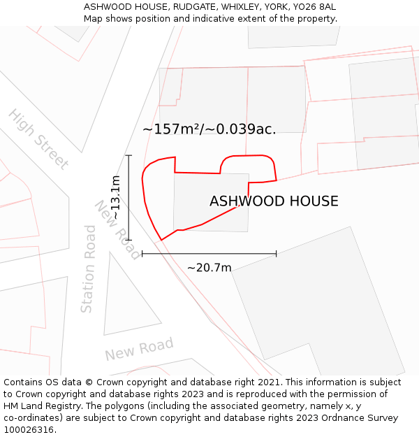 ASHWOOD HOUSE, RUDGATE, WHIXLEY, YORK, YO26 8AL: Plot and title map