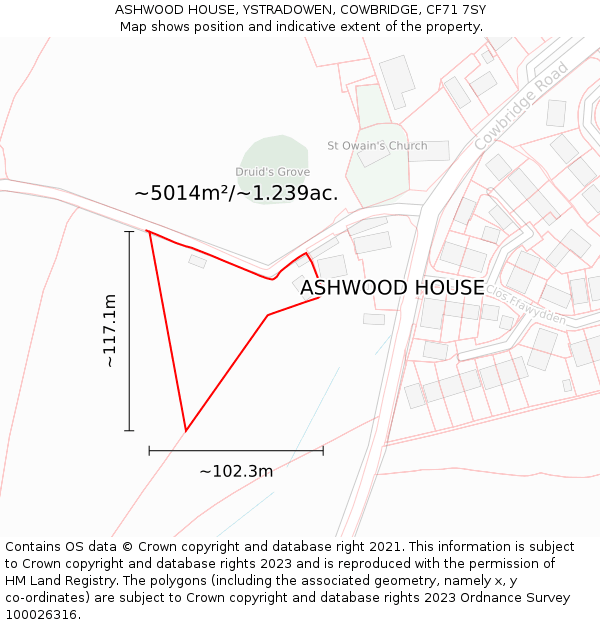 ASHWOOD HOUSE, YSTRADOWEN, COWBRIDGE, CF71 7SY: Plot and title map