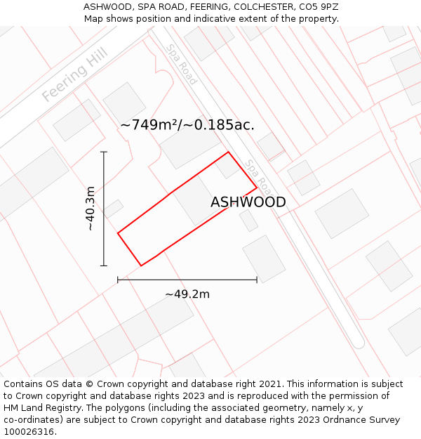 ASHWOOD, SPA ROAD, FEERING, COLCHESTER, CO5 9PZ: Plot and title map