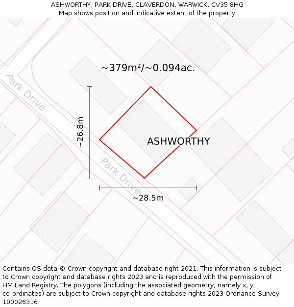 ASHWORTHY, PARK DRIVE, CLAVERDON, WARWICK, CV35 8HG: Plot and title map