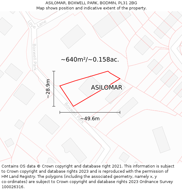 ASILOMAR, BOXWELL PARK, BODMIN, PL31 2BG: Plot and title map