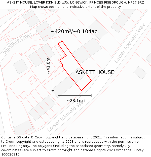 ASKETT HOUSE, LOWER ICKNIELD WAY, LONGWICK, PRINCES RISBOROUGH, HP27 9RZ: Plot and title map