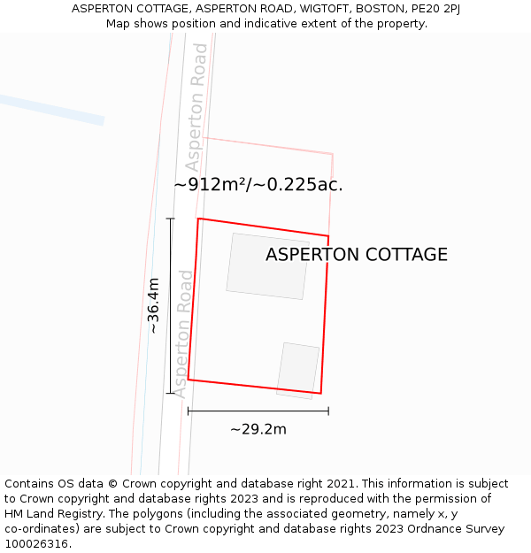 ASPERTON COTTAGE, ASPERTON ROAD, WIGTOFT, BOSTON, PE20 2PJ: Plot and title map