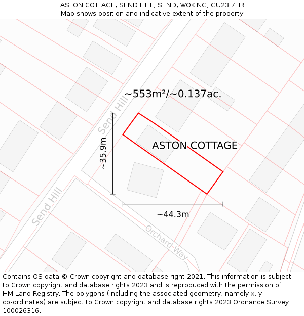 ASTON COTTAGE, SEND HILL, SEND, WOKING, GU23 7HR: Plot and title map
