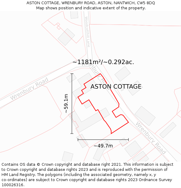 ASTON COTTAGE, WRENBURY ROAD, ASTON, NANTWICH, CW5 8DQ: Plot and title map