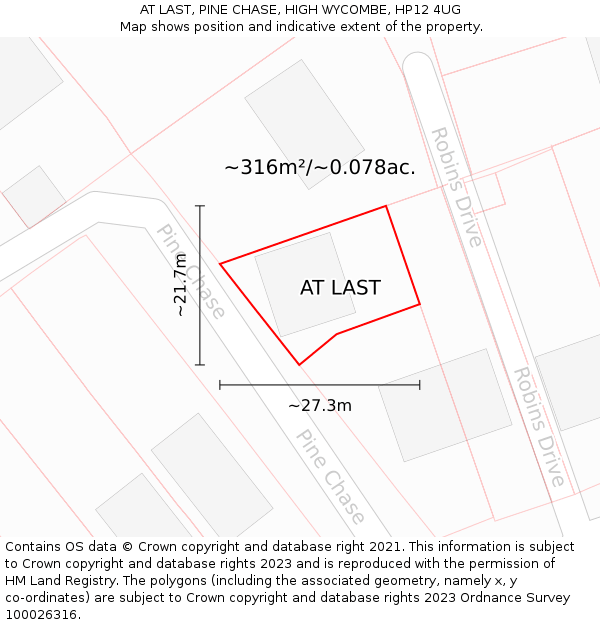 AT LAST, PINE CHASE, HIGH WYCOMBE, HP12 4UG: Plot and title map