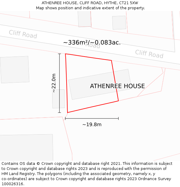 ATHENREE HOUSE, CLIFF ROAD, HYTHE, CT21 5XW: Plot and title map