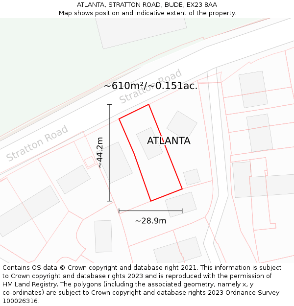 ATLANTA, STRATTON ROAD, BUDE, EX23 8AA: Plot and title map
