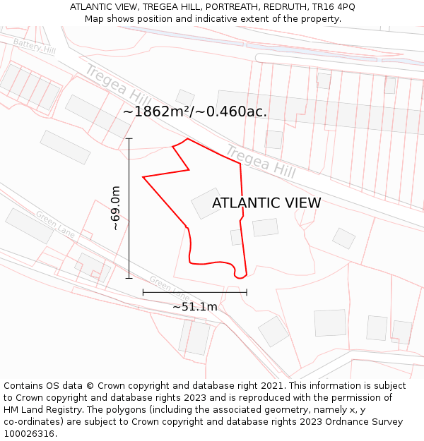 ATLANTIC VIEW, TREGEA HILL, PORTREATH, REDRUTH, TR16 4PQ: Plot and title map