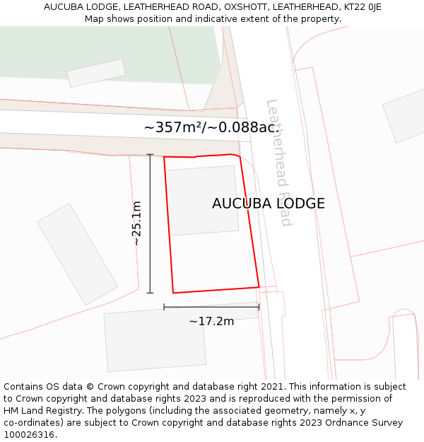 AUCUBA LODGE, LEATHERHEAD ROAD, OXSHOTT, LEATHERHEAD, KT22 0JE: Plot and title map