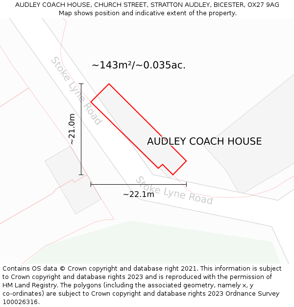 AUDLEY COACH HOUSE, CHURCH STREET, STRATTON AUDLEY, BICESTER, OX27 9AG: Plot and title map