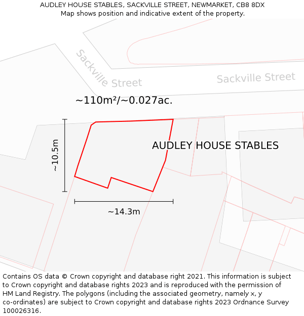 AUDLEY HOUSE STABLES, SACKVILLE STREET, NEWMARKET, CB8 8DX: Plot and title map